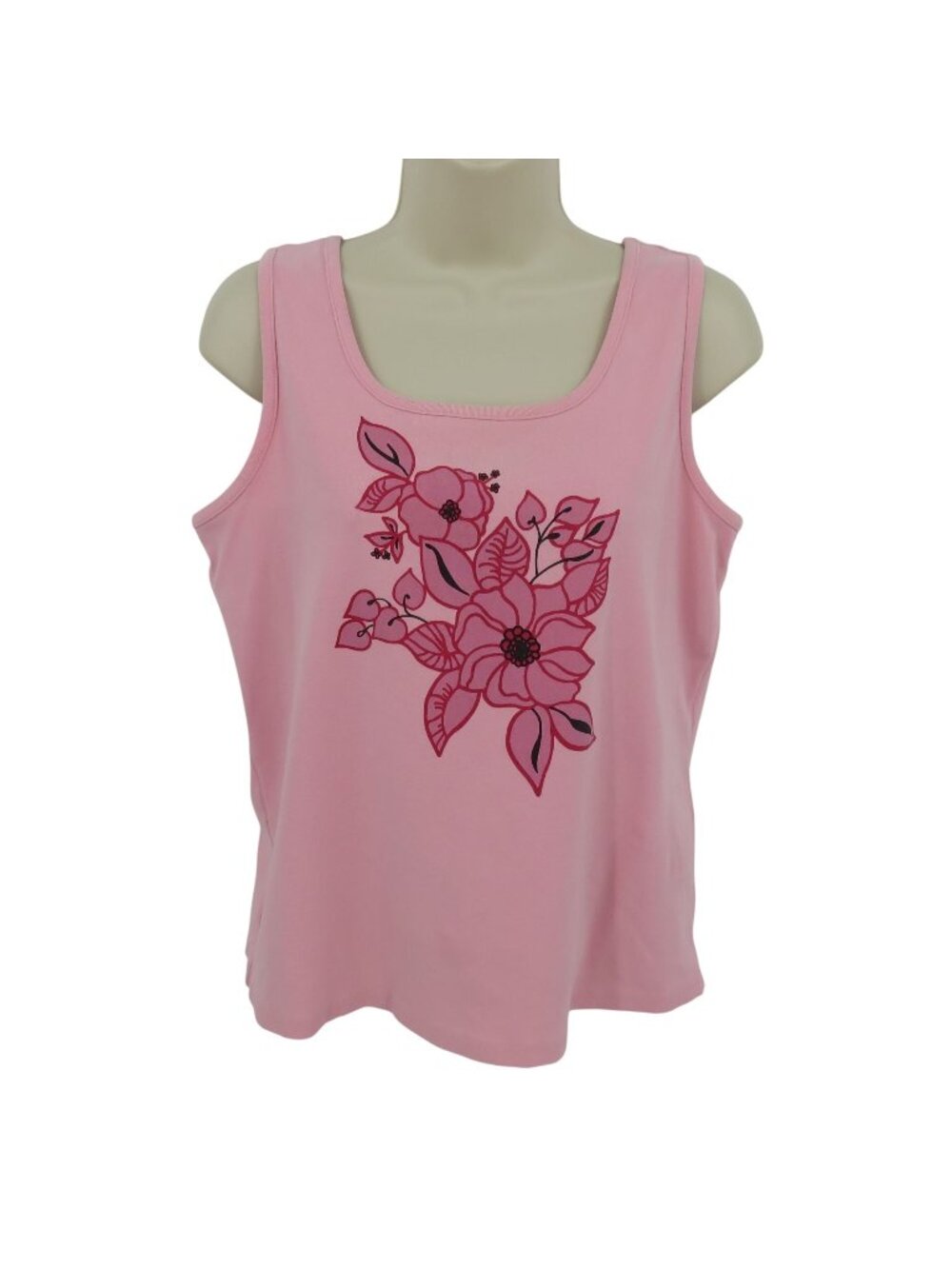 Y2K Relativity Women Medium Pink Tropical Flower Floral Square Neck Tank Top